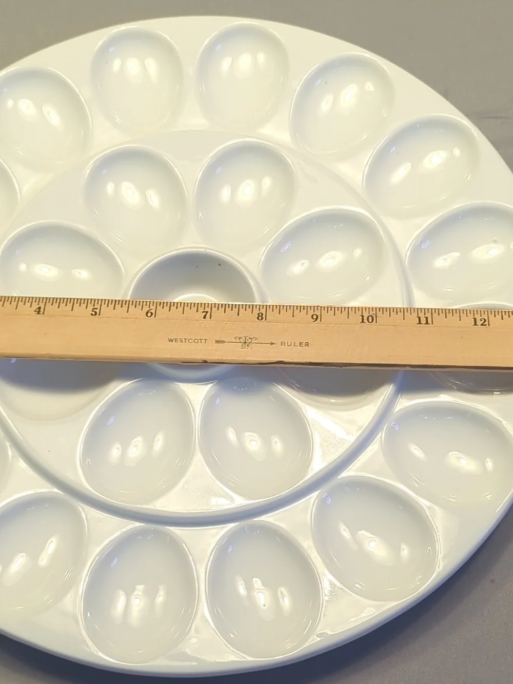 White Ceramic Deviled Egg Platter with Central Dip Bowl